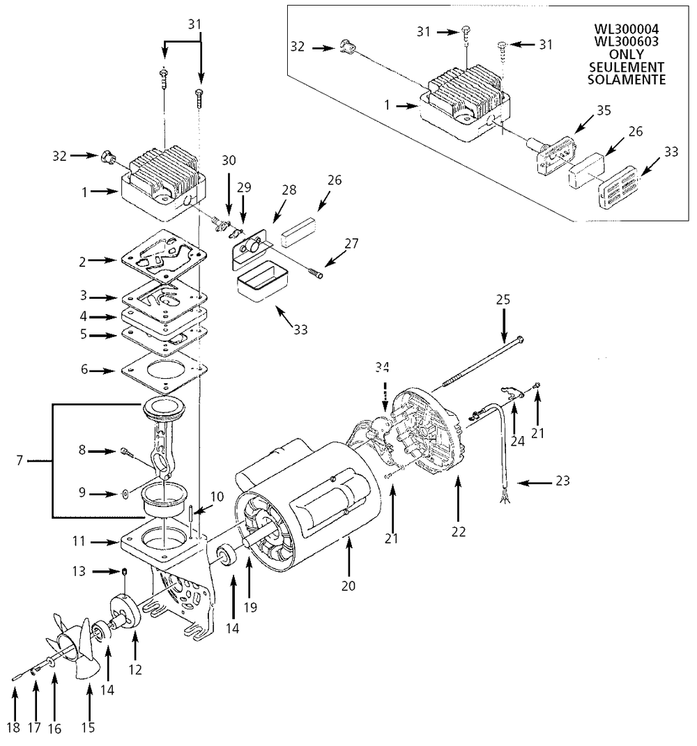 Pump Parts Diagram and Parts List for WL503001  Campbell Hausfeld Compressor